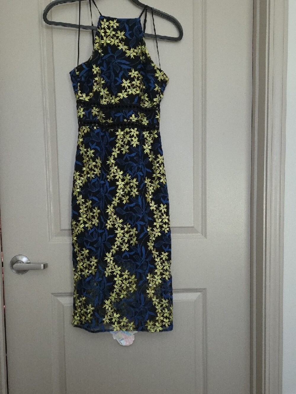 Sam Edelman Navy and Yellow Floral Halter Midi Dress